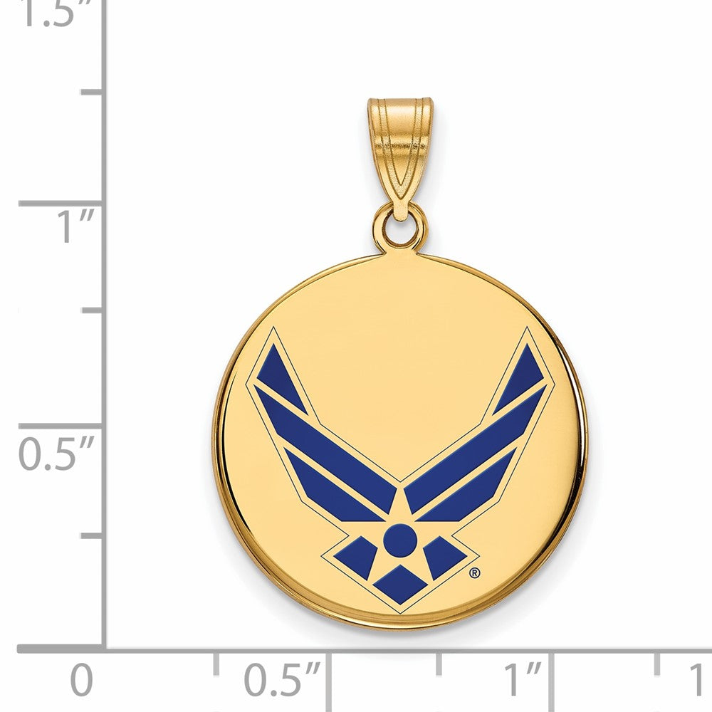Cadenza Sterling Silver Gold-plated LogoArt U.S. Air Force Large Enameled Disc Pendant