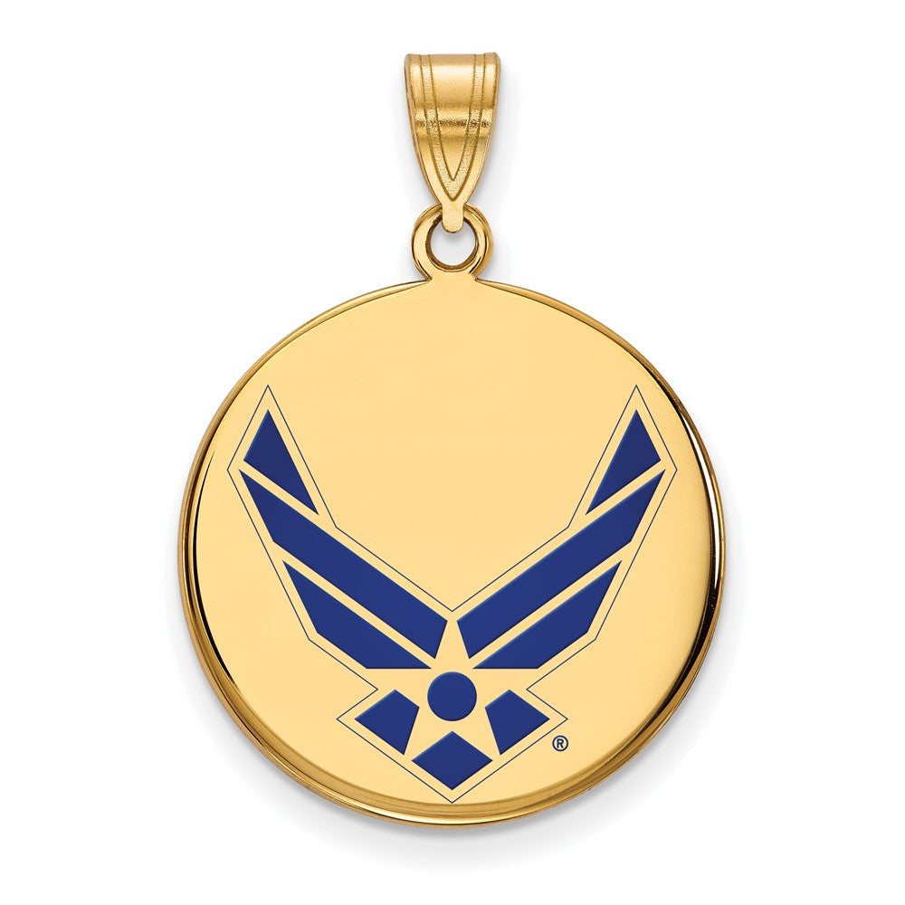 Cadenza Sterling Silver Gold-plated LogoArt U.S. Air Force Large Enameled Disc Pendant