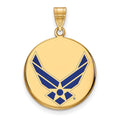 Cadenza Sterling Silver Gold-plated LogoArt U.S. Air Force Large Enameled Disc Pendant