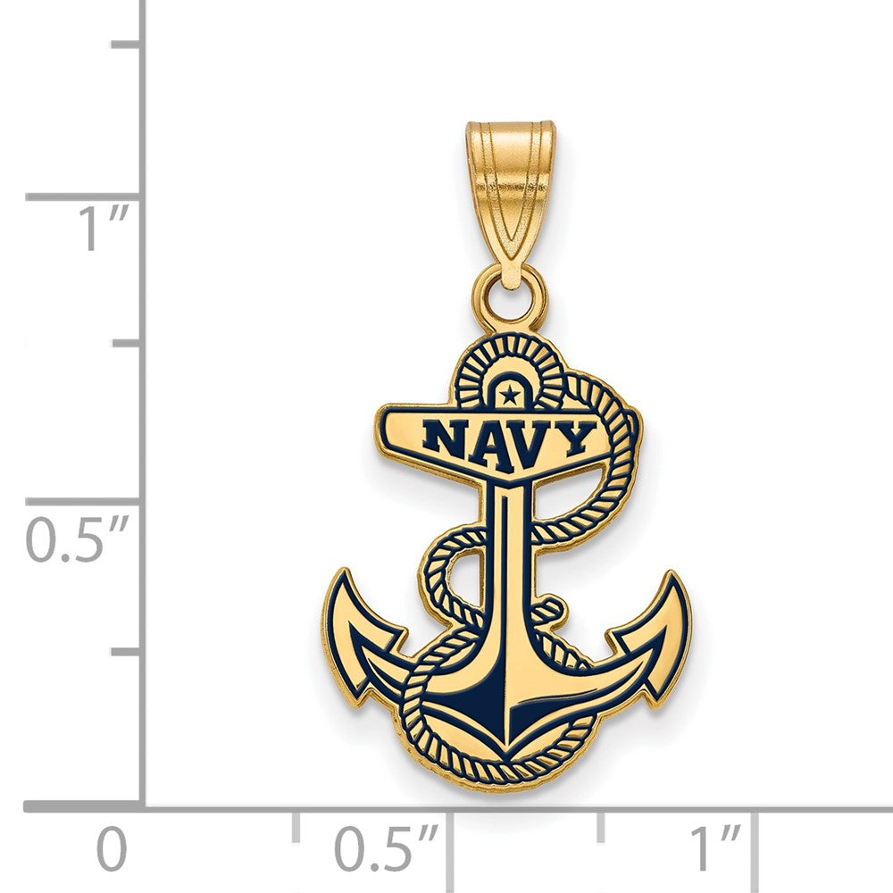 Eros Sterling Silver Gold-plated LogoArt US Naval Academy Anchor Large Enameled Pendant