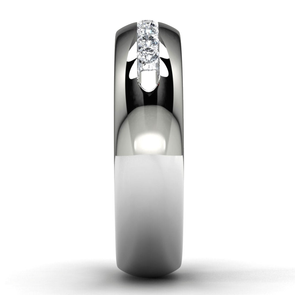 14k White Gold Diamond Wedding Band Side View