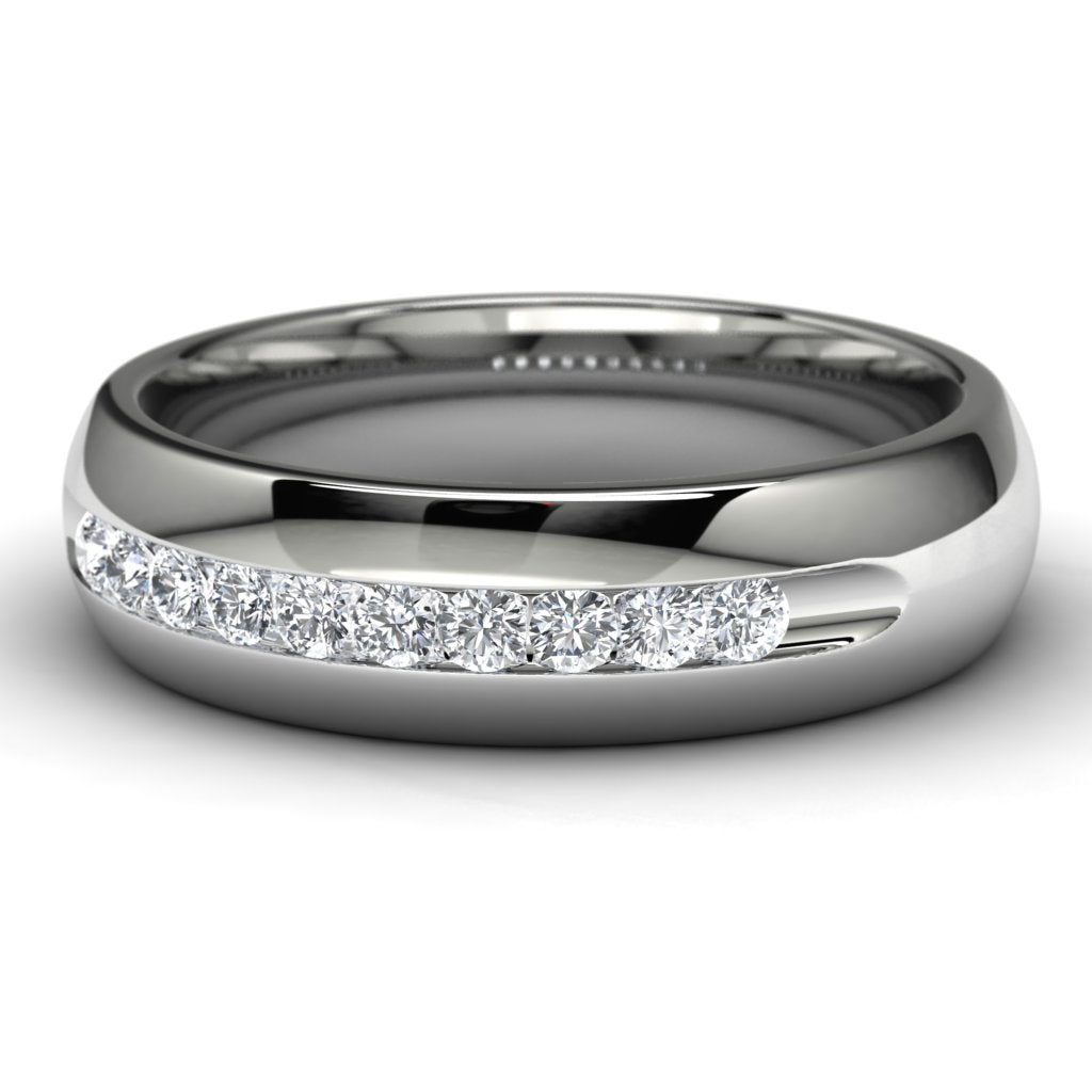 14k White Gold Diamond Wedding Band Front View