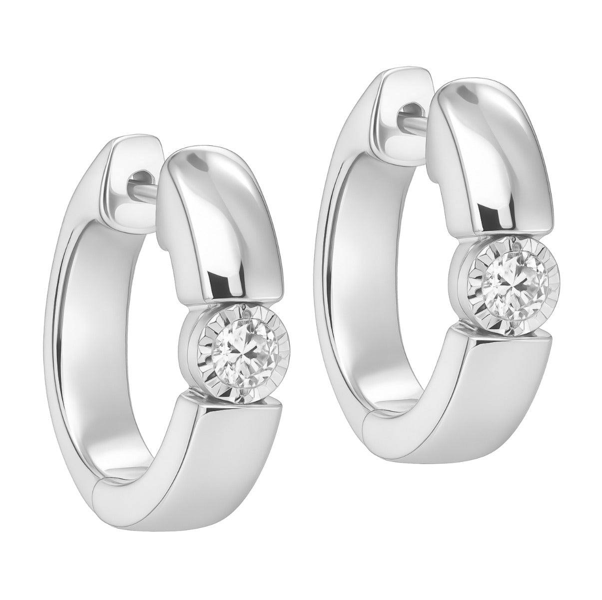 Radiant Glide Sterling Silver .08CTW Diamond Hoop Earrings