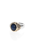 King Baby Sapphire Oval Stone Ring w/ 10K Gold Wing Detail