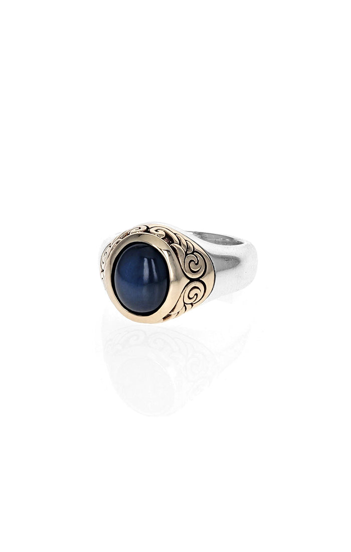King Baby Sapphire Oval Stone Ring w/ 10K Gold Wing Detail