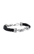 King Baby Double Silver Chain and Leather Lanyard Bracelet