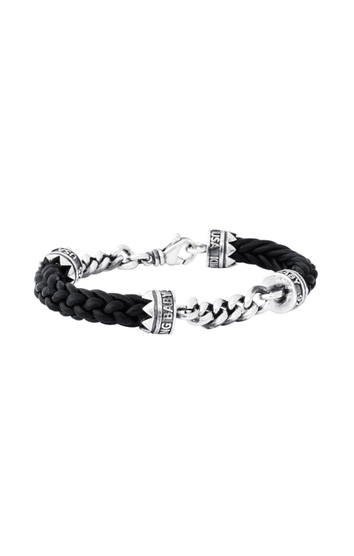 King Baby Double Silver Chain and Leather Lanyard Bracelet
