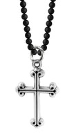 King Baby Traditional Cross on 3mm Onyx Bead Necklace