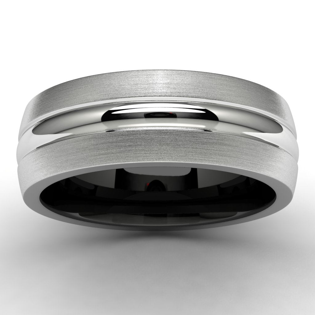 White and Black Tungsten Wedding Band Angle View
