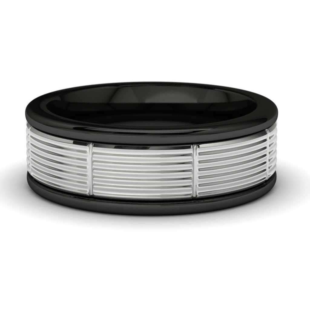 14k White Gold Tungsten Wedding Band Front View