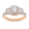 Elegant 3-Stone Halo Ring (Emerald)