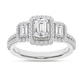 Elegant 3-Stone Halo Ring (Emerald)
