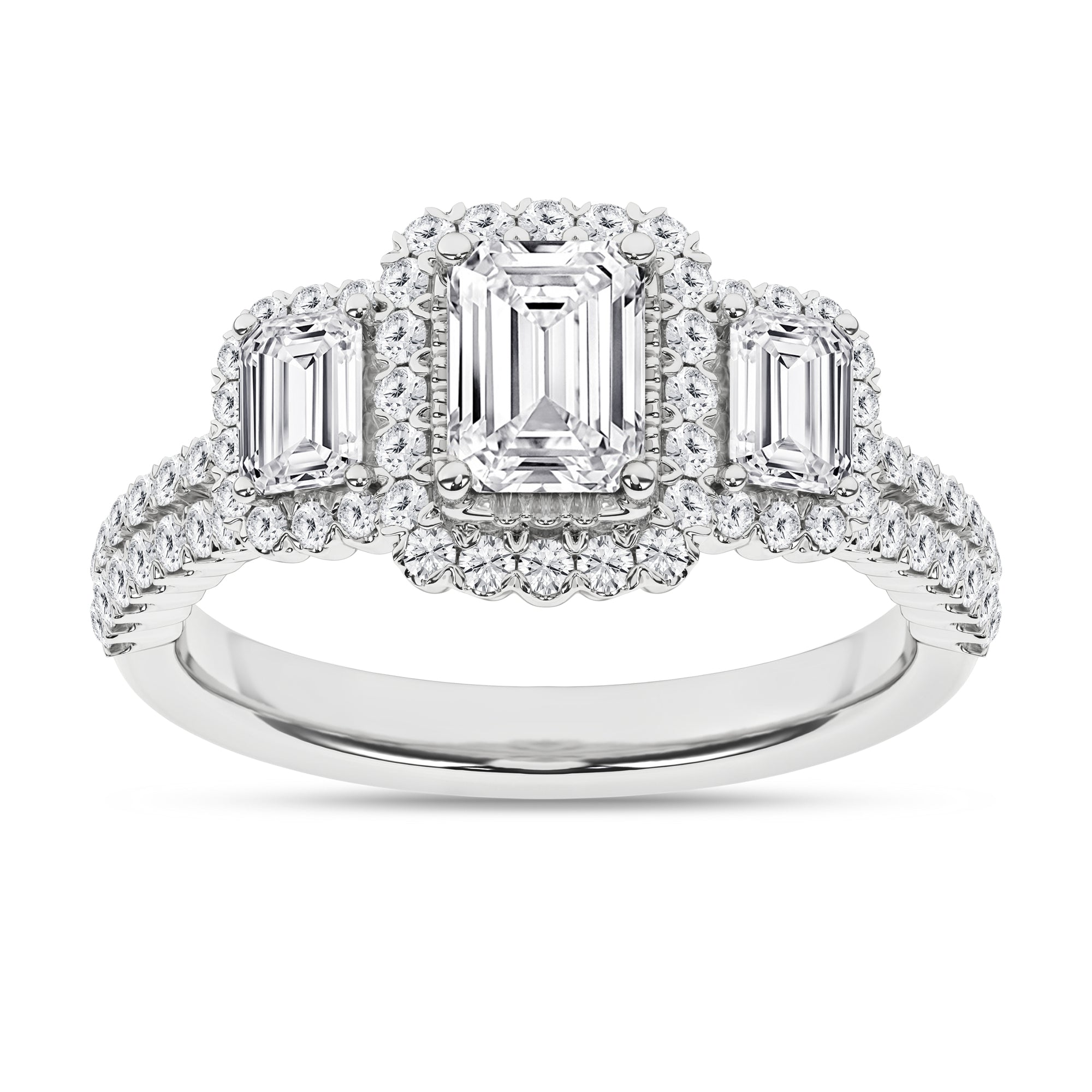 Elegant 3-Stone Halo Ring (Emerald)