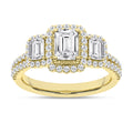 Elegant 3-Stone Halo Ring (Emerald)