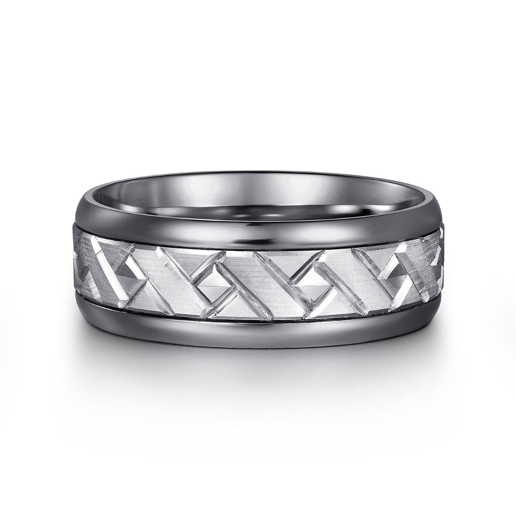 Mens Alternative 8mm Round Tantalum and 14K White Gold Band