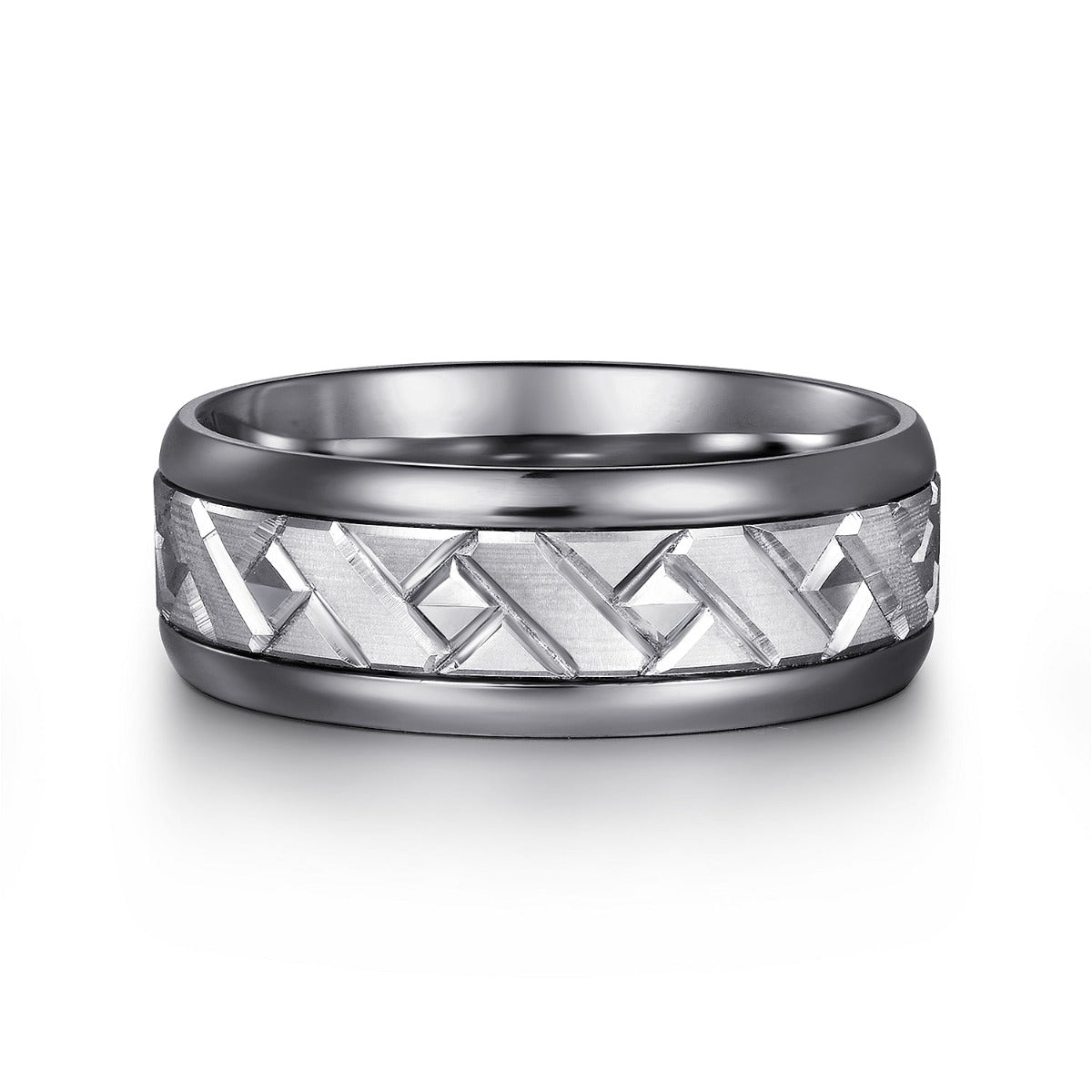 Mens Alternative 8mm Round Tantalum and 14K White Gold Band