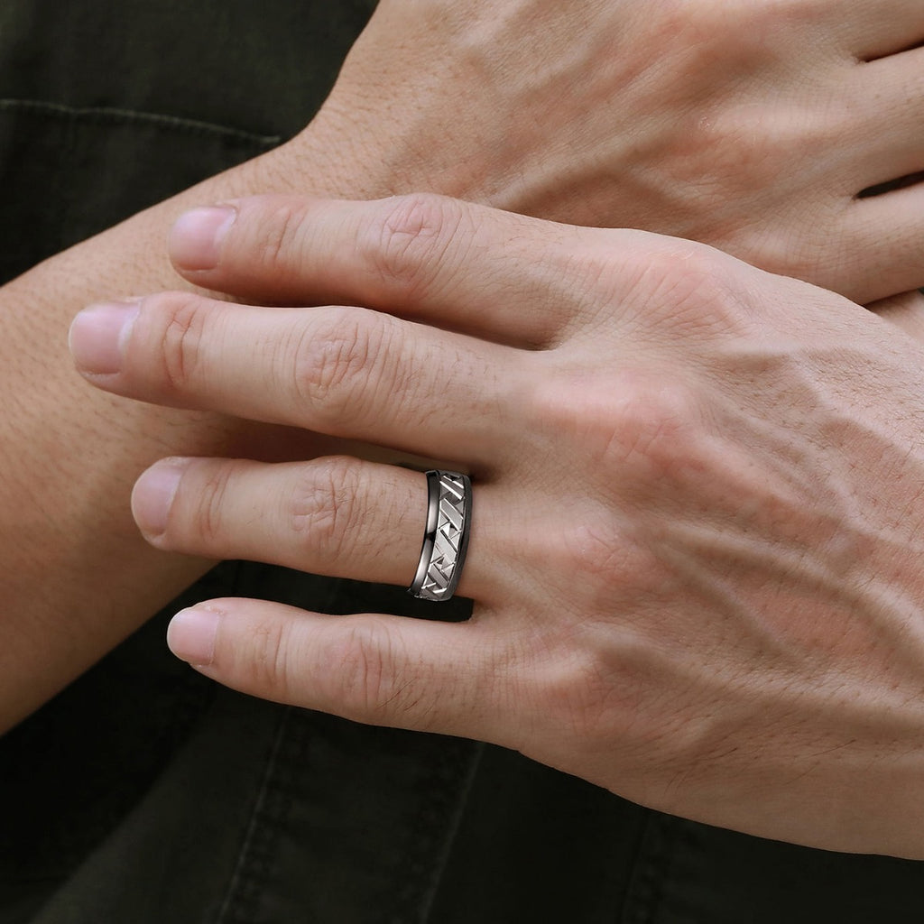 Mens Alternative 8mm Round Tantalum and 14K White Gold Band