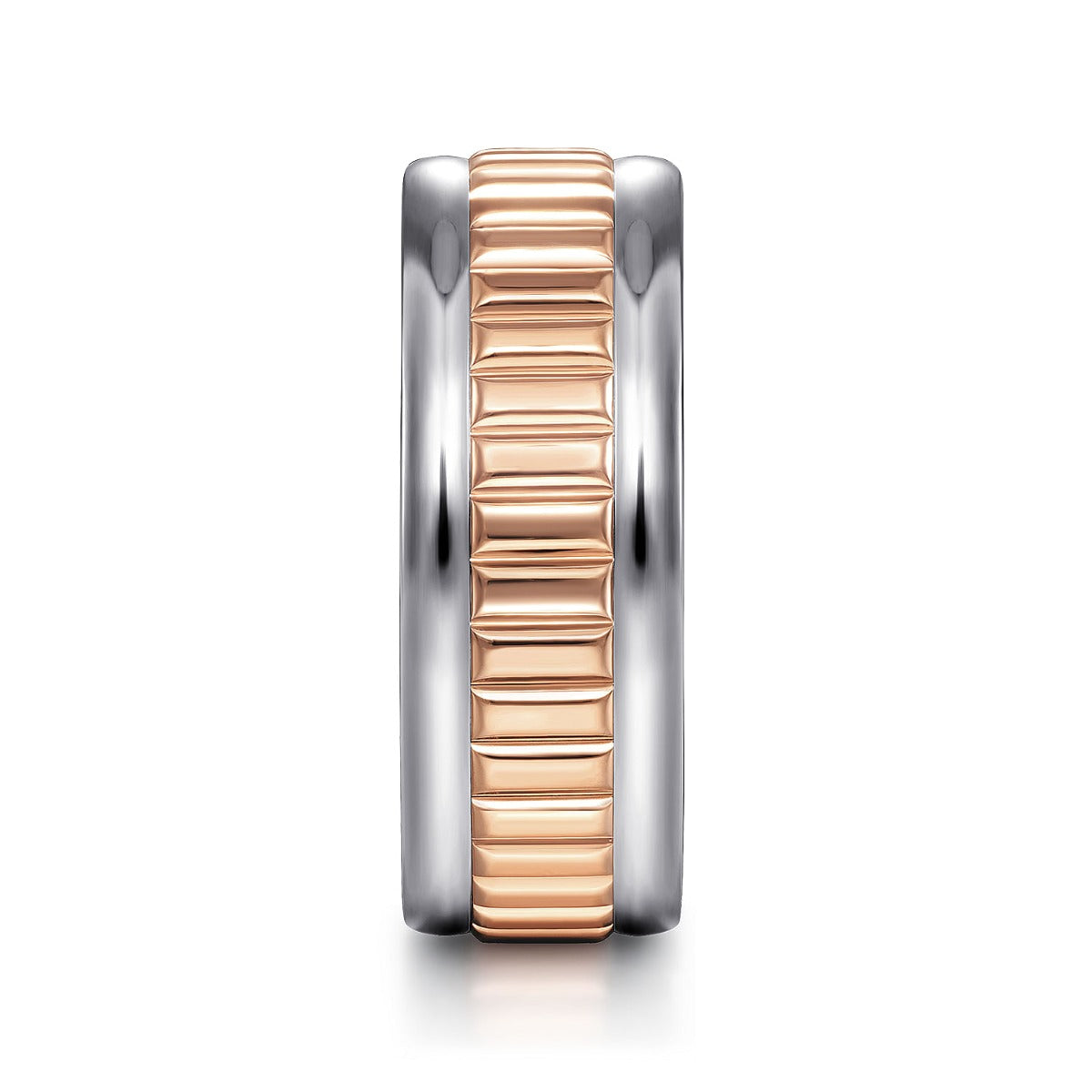 Allan - 14K White-Rose Gold 8mm - Two Tone Carved Men's Wedding Band in High Polish Finish