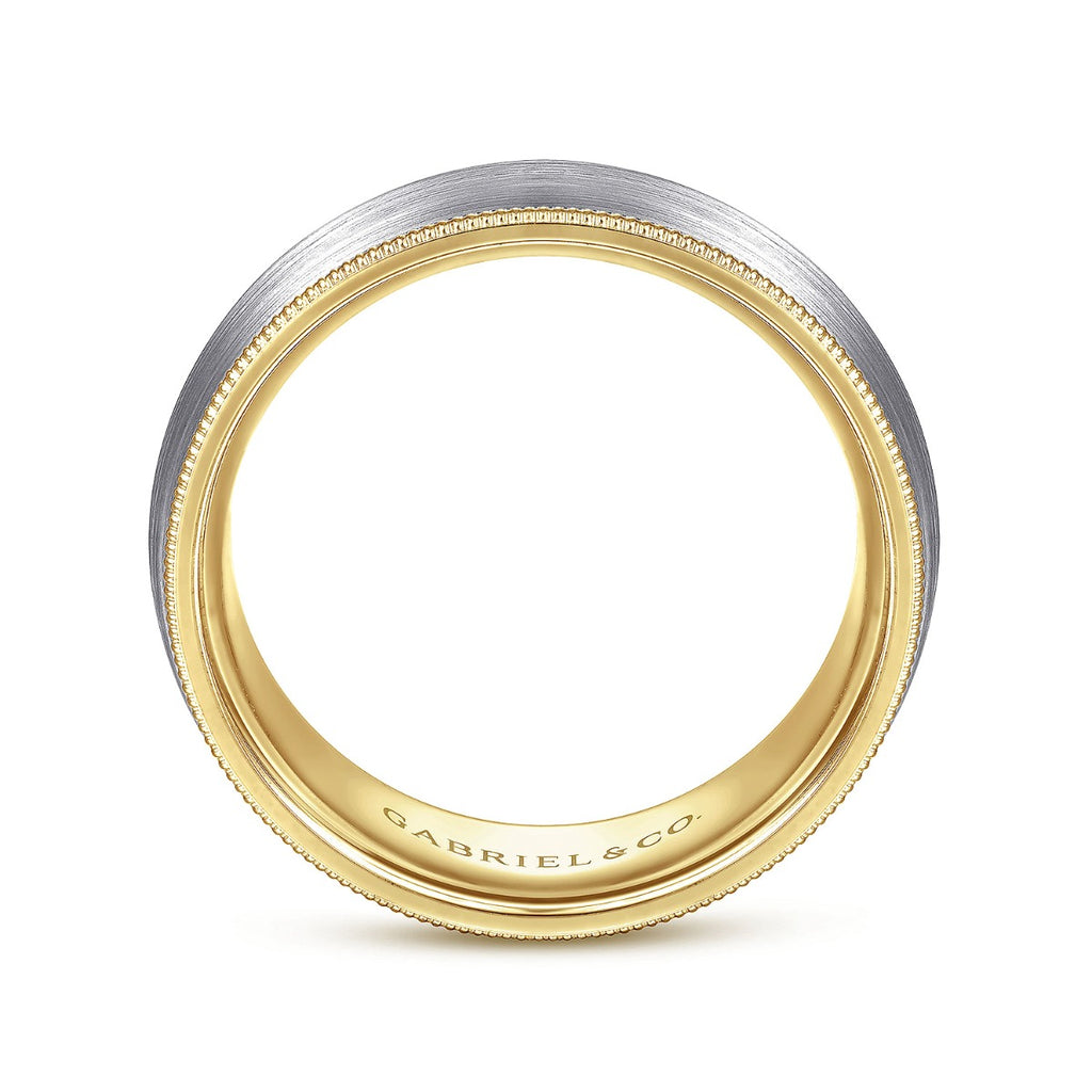 Aaron - 14K White-Yellow Gold 8mm - Two Tone Men's Wedding Band in Satin Finish