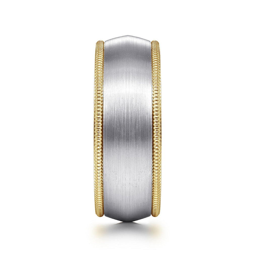 Aaron - 14K White-Yellow Gold 8mm - Two Tone Men's Wedding Band in Satin Finish