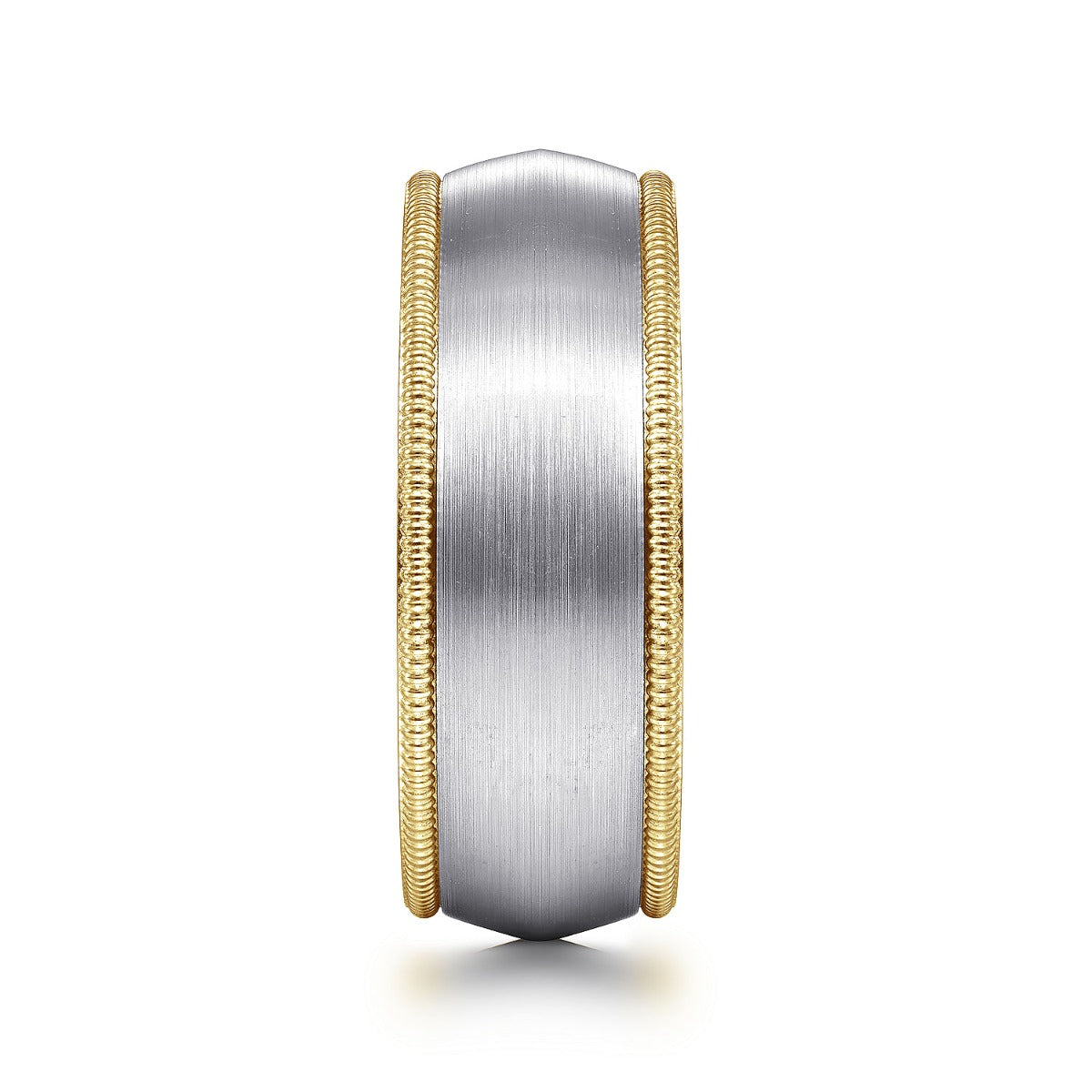 Aaron - 14K White-Yellow Gold 8mm - Two Tone Men's Wedding Band in Satin Finish