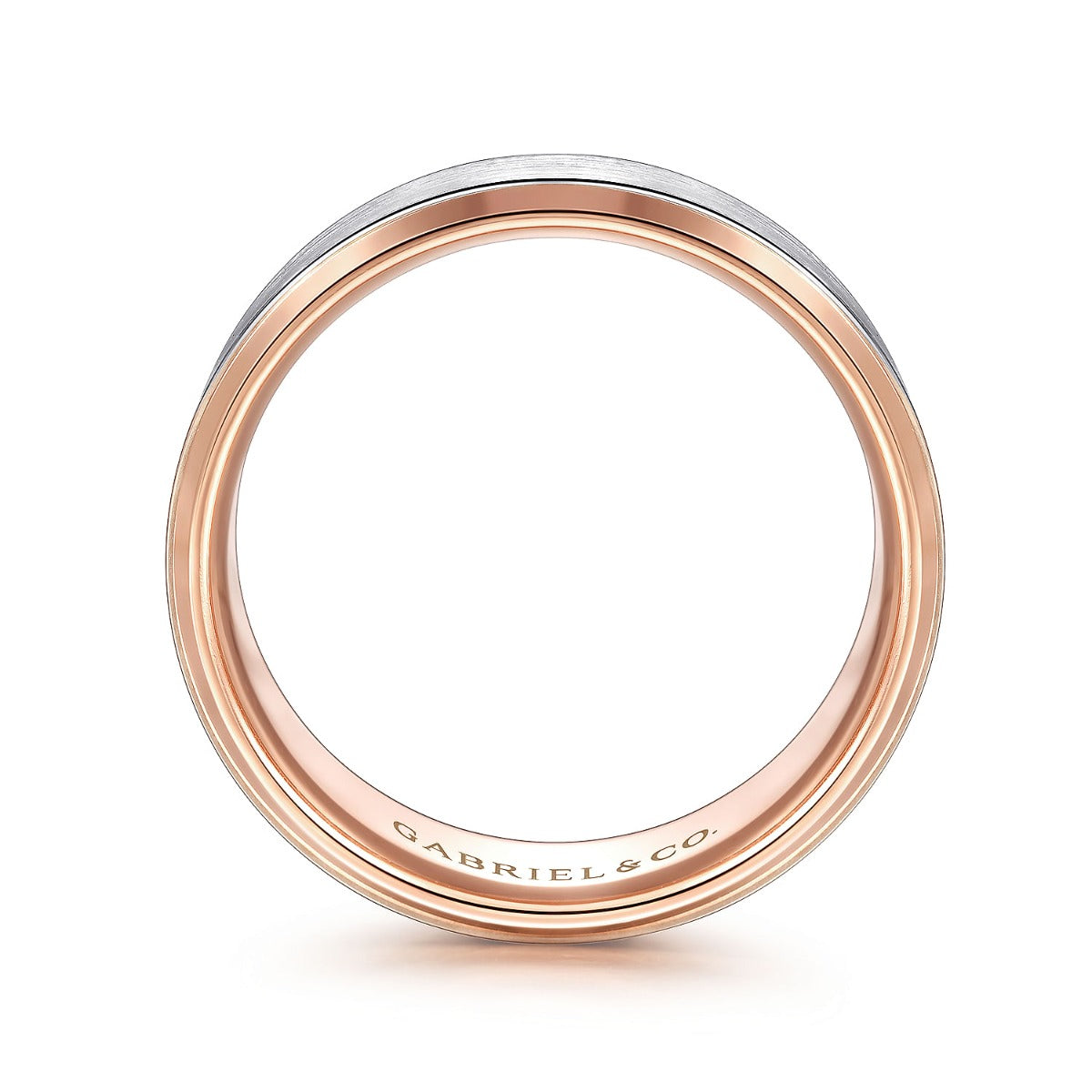 Alexander - 14K White-Rose Gold 8mm - Two Tone Beveled Edge Men's Wedding Band in Satin Finish