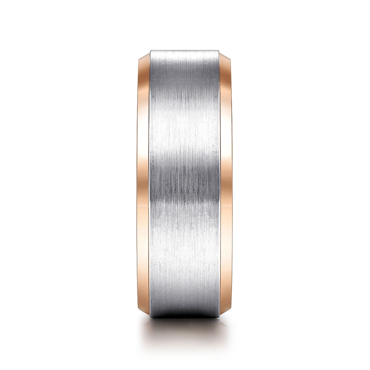 Alexander - 14K White-Rose Gold 8mm - Two Tone Beveled Edge Men's Wedding Band in Satin Finish