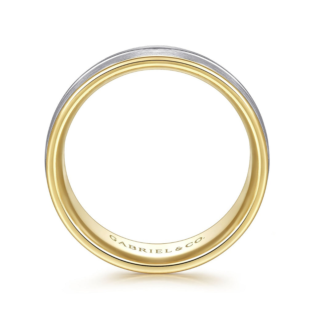 Beaux - 14K White-Yellow Gold 8mm - Two Tone Men's Wedding Band in Satin Finish