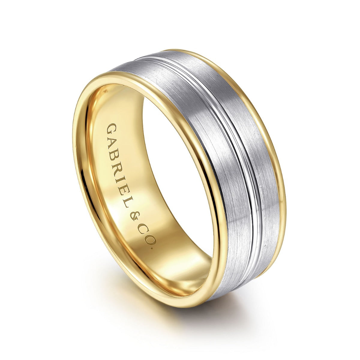 Beaux - 14K White-Yellow Gold 8mm - Two Tone Men's Wedding Band in Satin Finish