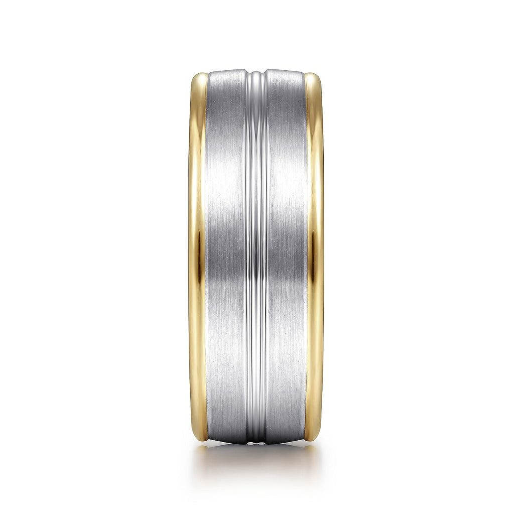 Beaux - 14K White-Yellow Gold 8mm - Two Tone Men's Wedding Band in Satin Finish