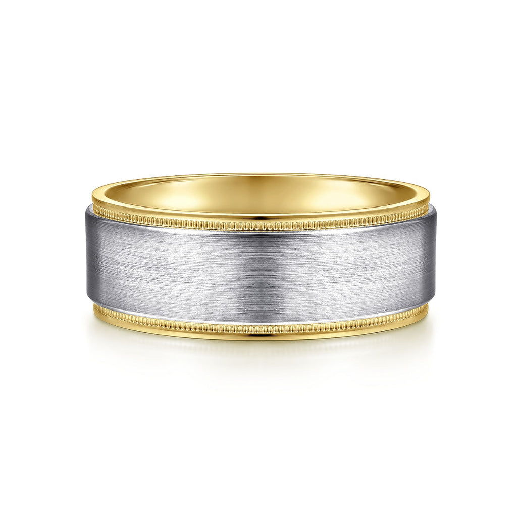 Liam - 14K White-Yellow Gold 8mm - Two Tone Men's Wedding Band in Satin Finish