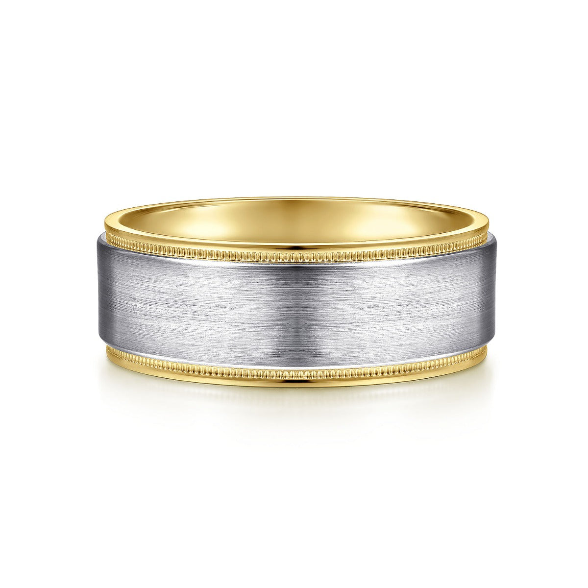 Liam - 14K White-Yellow Gold 8mm - Two Tone Men's Wedding Band in Satin Finish