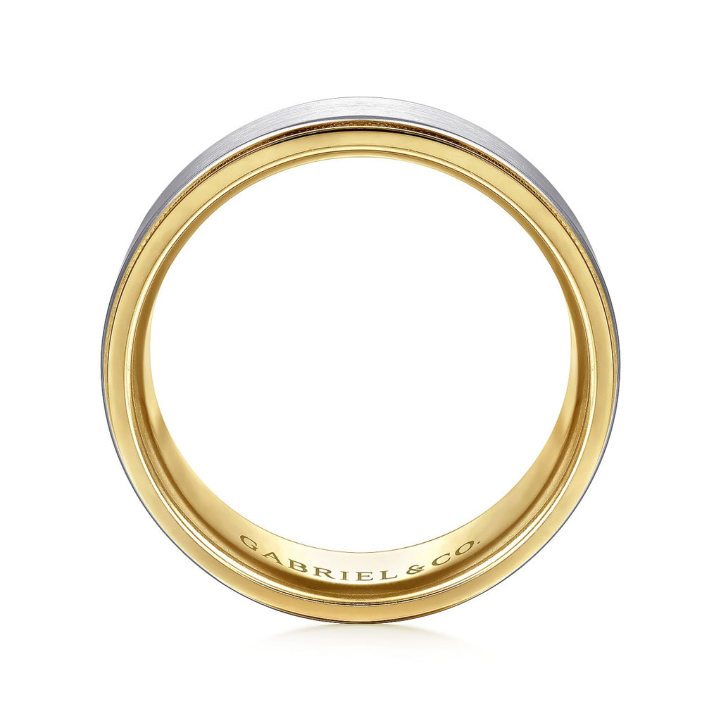 Liam - 14K White-Yellow Gold 8mm - Two Tone Men's Wedding Band in Satin Finish