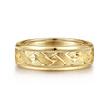 Oliver - 14K Yellow Gold 7mm - Engraved Woven Men's Wedding Band in Satin Finish