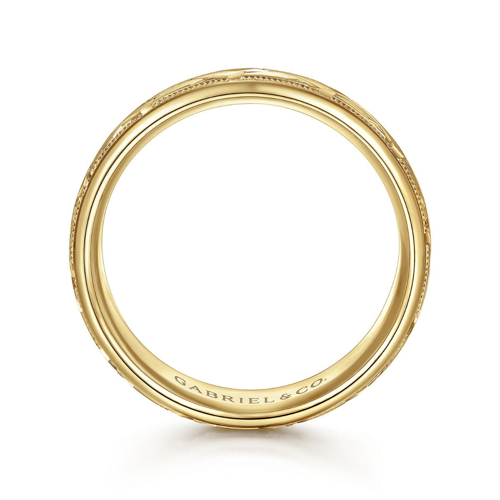 Oliver - 14K Yellow Gold 7mm - Engraved Woven Men's Wedding Band in Satin Finish