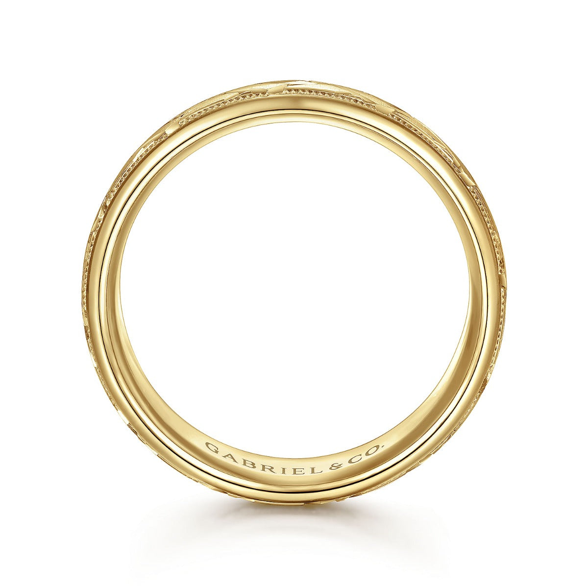Oliver - 14K Yellow Gold 7mm - Engraved Woven Men's Wedding Band in Satin Finish
