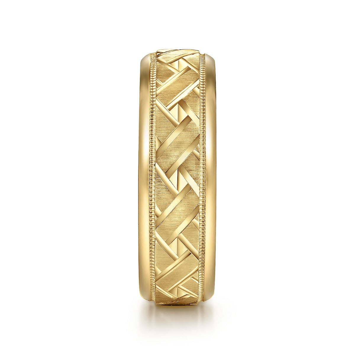 Oliver - 14K Yellow Gold 7mm - Engraved Woven Men's Wedding Band in Satin Finish