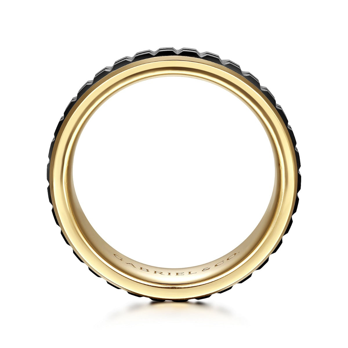 Brad - 14K Yellow Gold-Black Ceramic 7mm - Two Tone Beveled Edge Men's Wedding Band