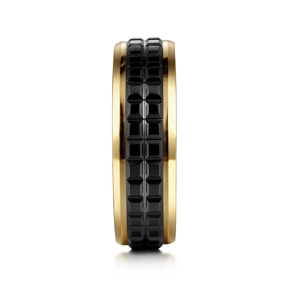 Brad - 14K Yellow Gold-Black Ceramic 7mm - Two Tone Beveled Edge Men's Wedding Band