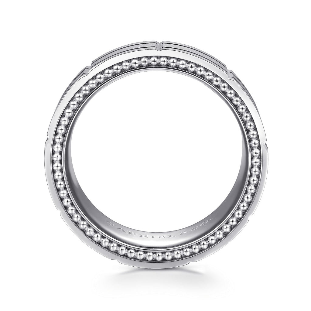Milo - 14K White Gold 8mm - Carved Men's Wedding Band in Satin Finish