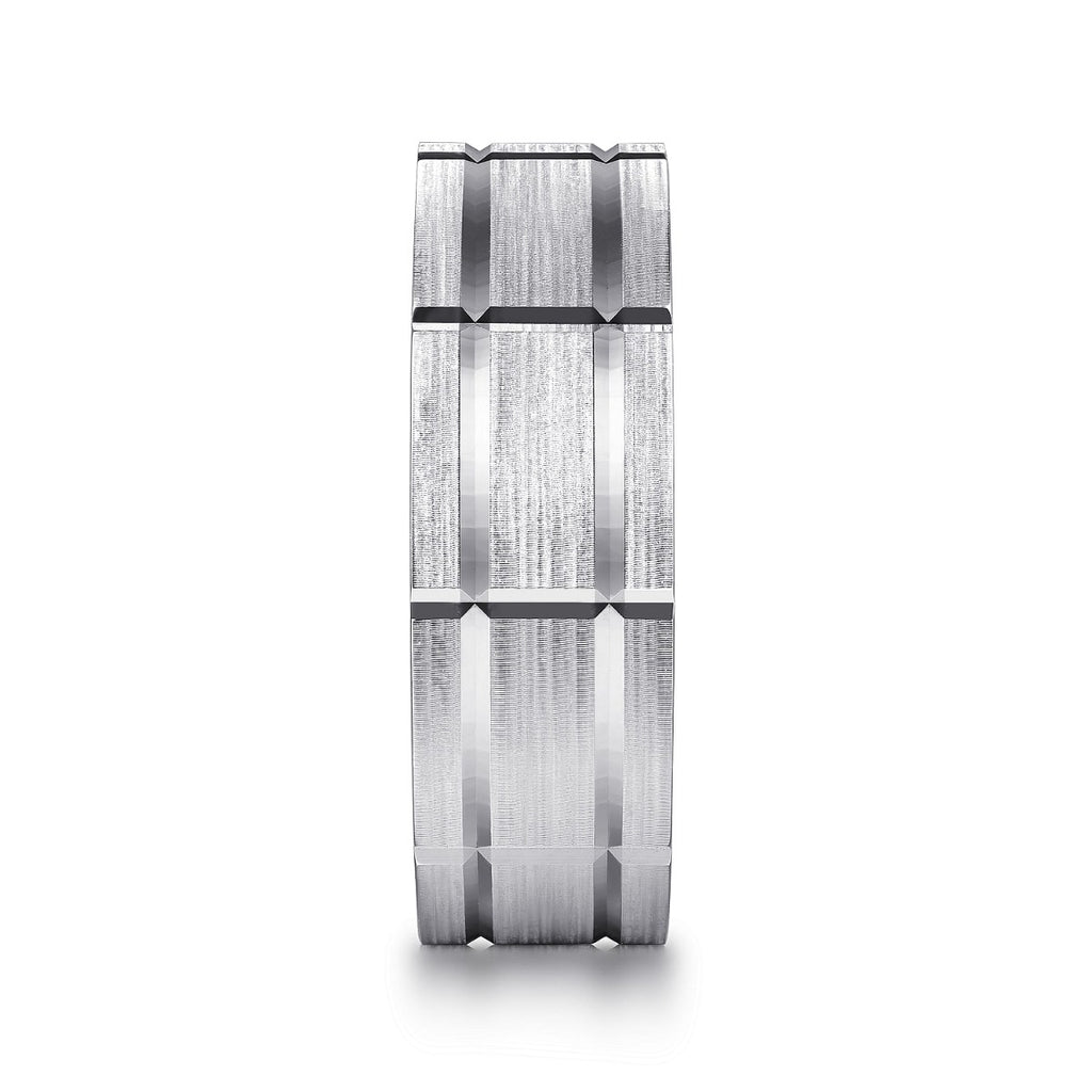 Milo - 14K White Gold 8mm - Carved Men's Wedding Band in Satin Finish