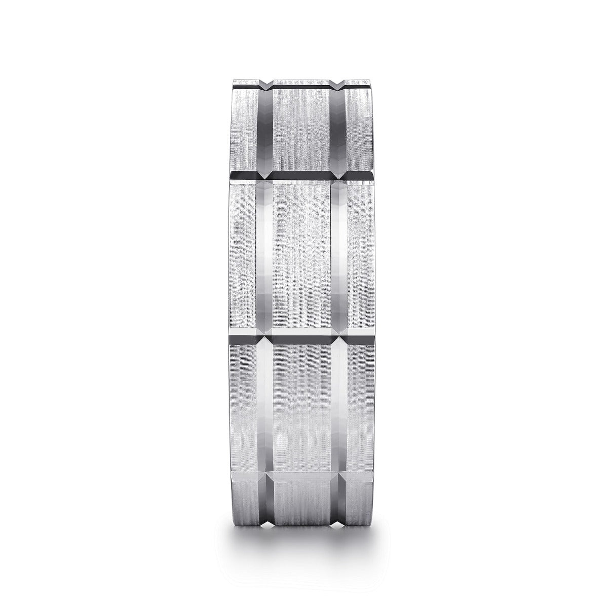 Milo - 14K White Gold 8mm - Carved Men's Wedding Band in Satin Finish