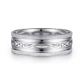 Leo - 14K White Gold 8mm - Carved Men's Wedding Band in Satin Finish