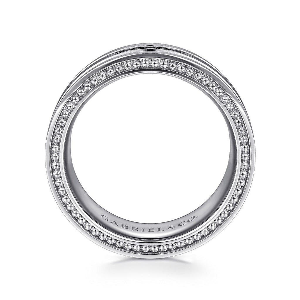 Leo - 14K White Gold 8mm - Carved Men's Wedding Band in Satin Finish
