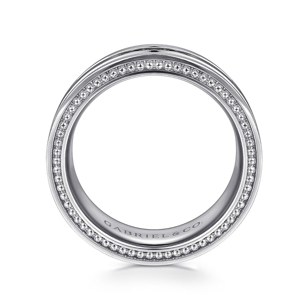 Leo - 14K White Gold 8mm - Carved Men's Wedding Band in Satin Finish
