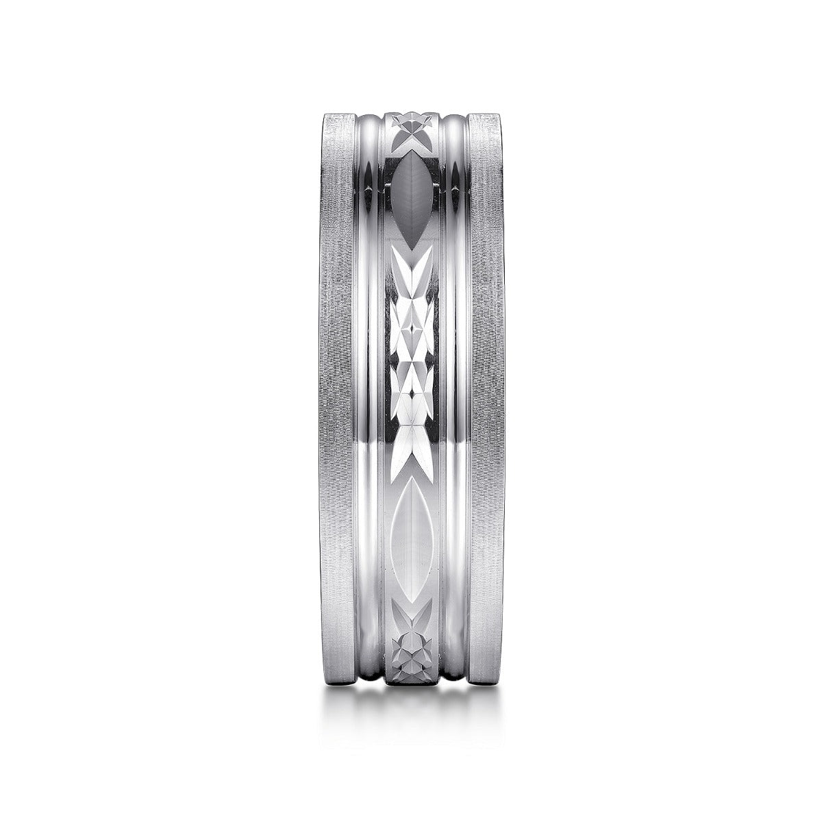 Leo - 14K White Gold 8mm - Carved Men's Wedding Band in Satin Finish