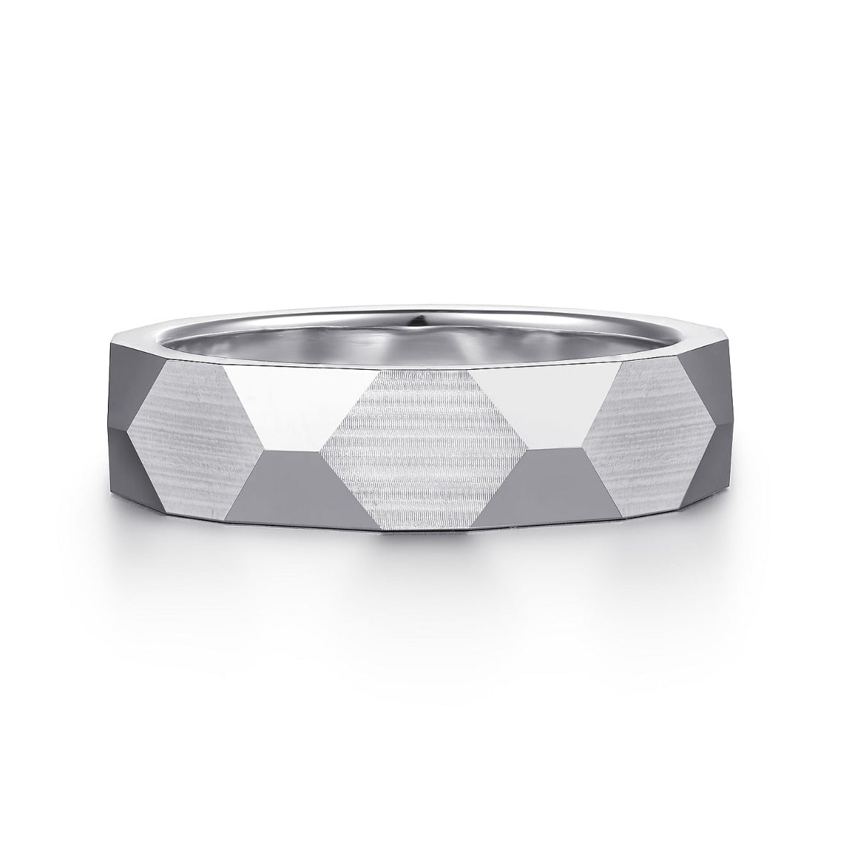 Oscar - 14K White Gold 6mm - Carved Men's Wedding Band in Satin Finish