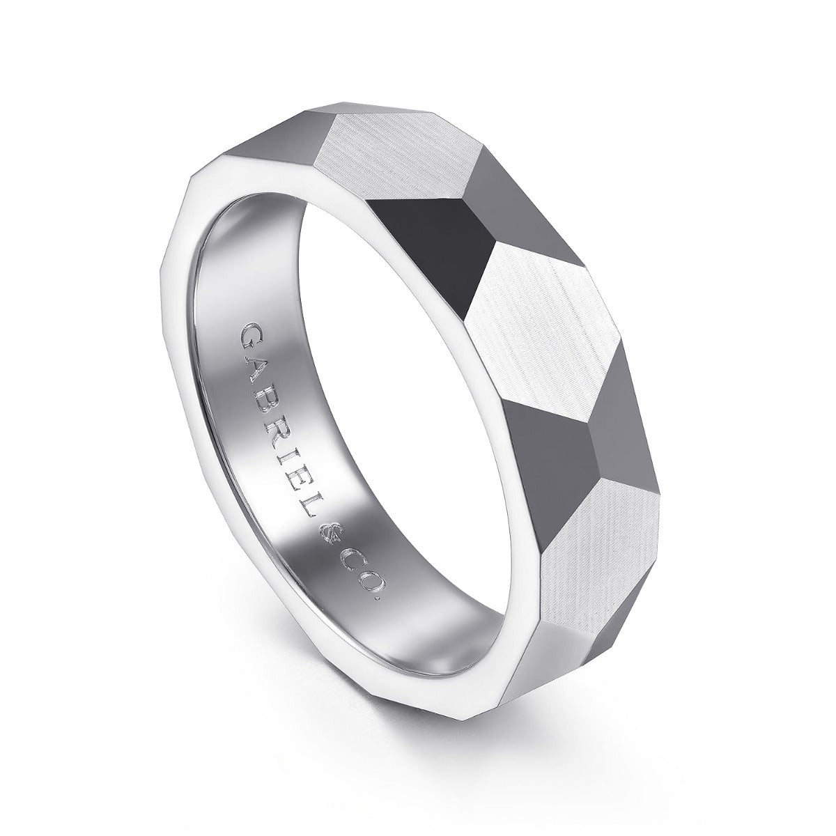 Oscar - 14K White Gold 6mm - Carved Men's Wedding Band in Satin Finish