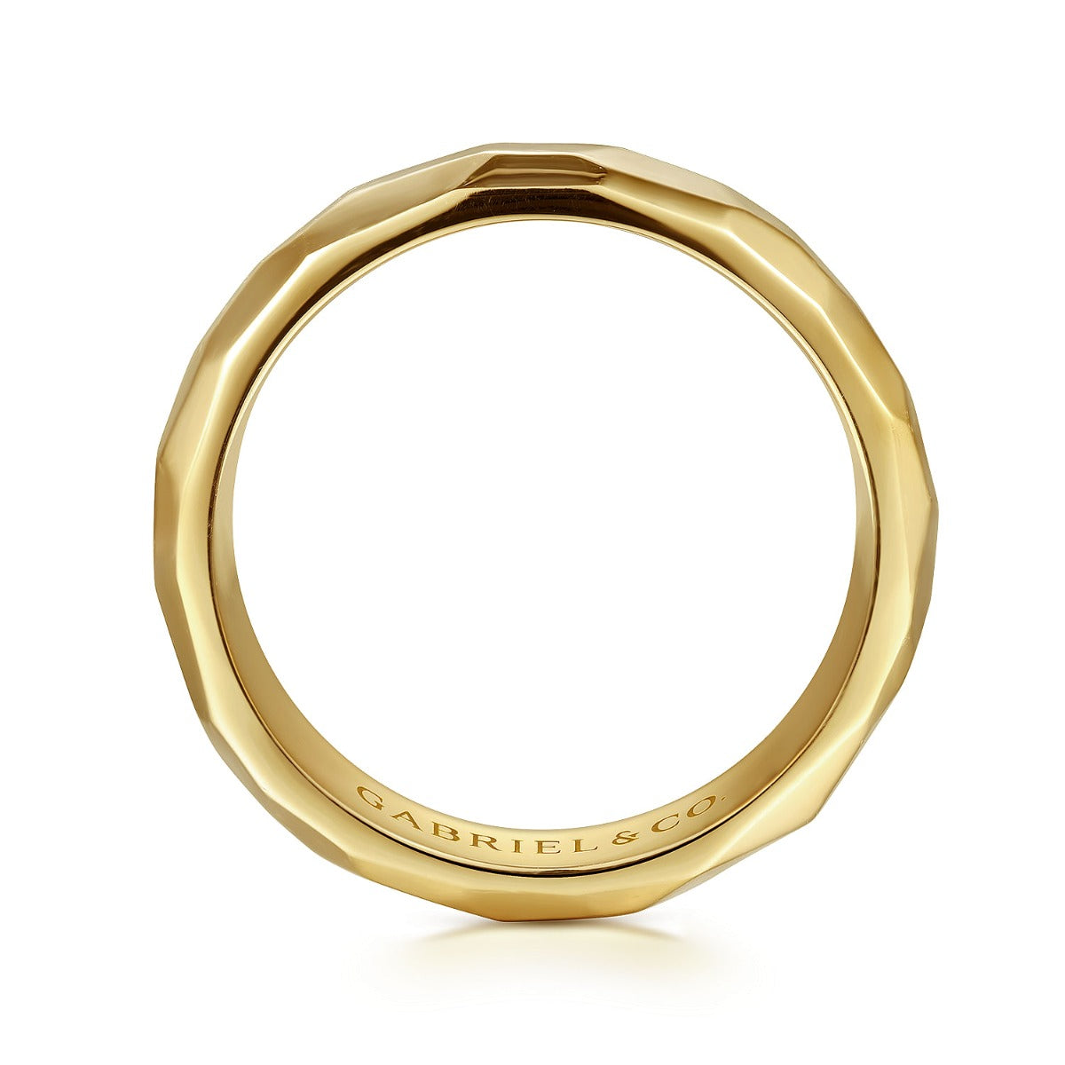 Theo - 14K Yellow Gold 7mm - Hammered Men's Wedding Band in High Polished Finish