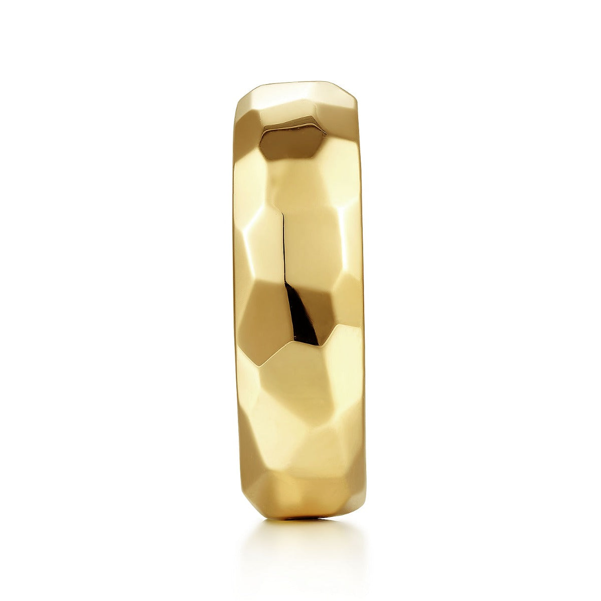 Theo - 14K Yellow Gold 7mm - Hammered Men's Wedding Band in High Polished Finish